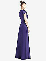 Rear View Thumbnail - Grape Cap Sleeve V-Neck Satin Gown with Pockets