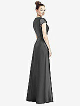 Rear View Thumbnail - Pewter Cap Sleeve V-Neck Satin Gown with Pockets