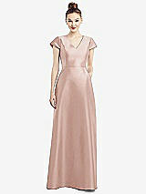 Front View Thumbnail - Toasted Sugar Cap Sleeve V-Neck Satin Gown with Pockets