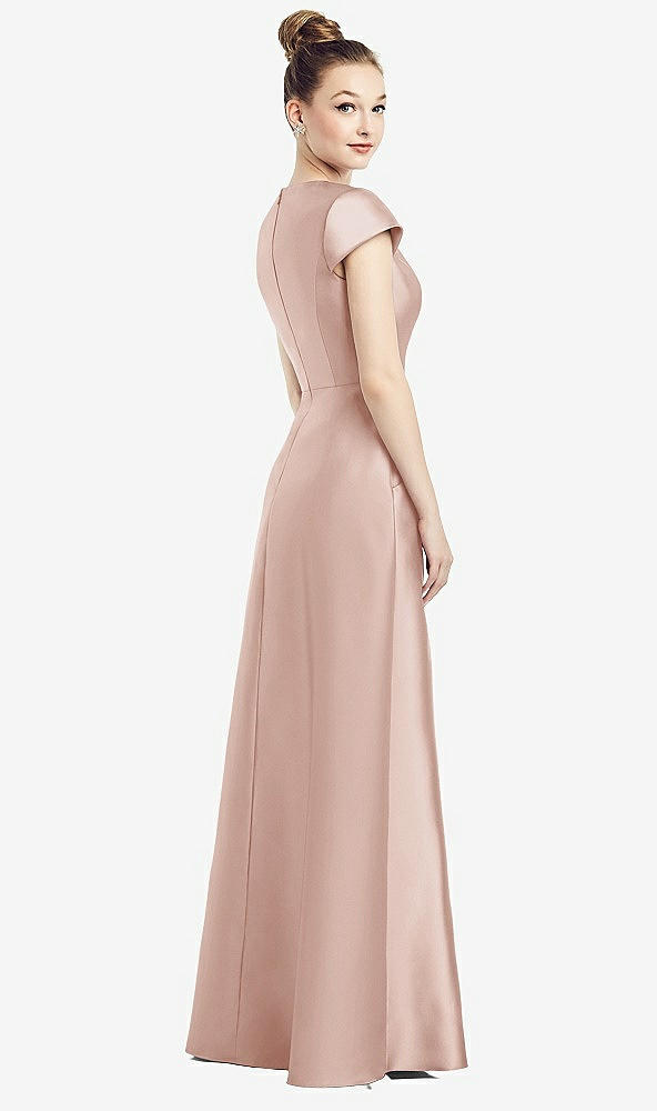 Back View - Toasted Sugar Cap Sleeve V-Neck Satin Gown with Pockets
