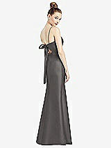Front View Thumbnail - Caviar Gray Open-Back Bow Tie Satin Trumpet Gown