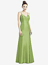 Rear View Thumbnail - Mojito Open-Back Bow Tie Satin Trumpet Gown