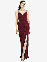 Rear View Thumbnail - Cabernet Ruffled Back Chiffon Dress with Jeweled Sash
