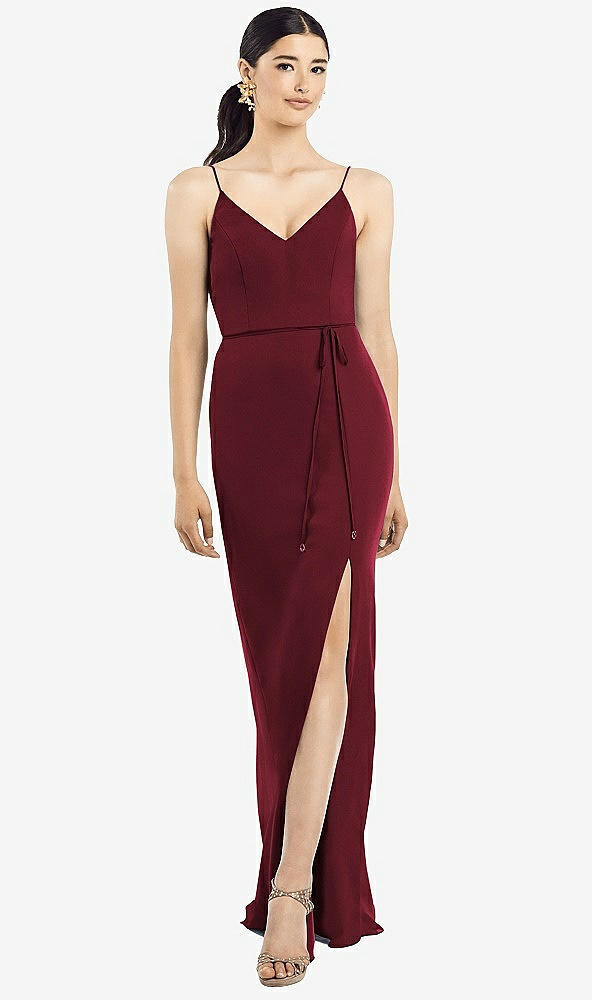 Back View - Cabernet Ruffled Back Chiffon Dress with Jeweled Sash
