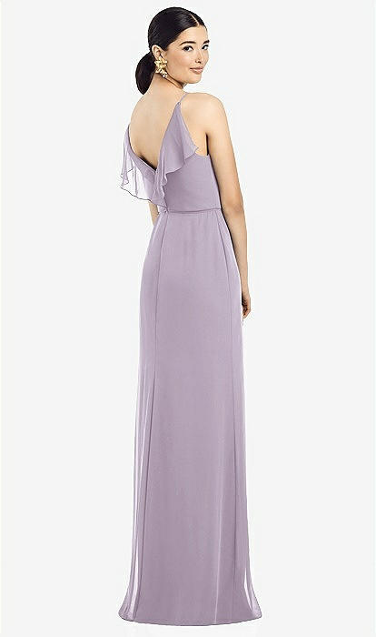 Ruffled Back Chiffon Bridesmaid Dress With Jeweled Sash In