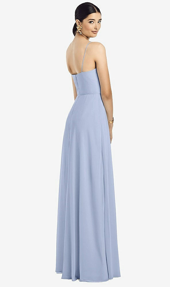 Back View - Sky Blue Spaghetti Strap Chiffon Maxi Dress with Jeweled Sash
