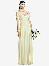 Front View Thumbnail - Butter Yellow Cold-Shoulder V-Back Chiffon Maxi Dress