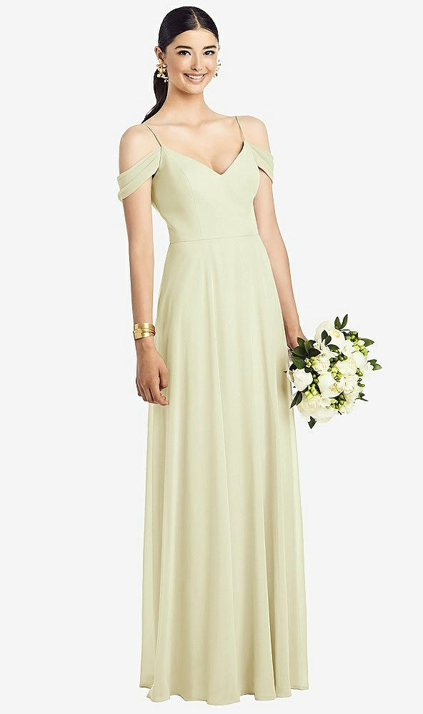 Front View - Butter Yellow Cold-Shoulder V-Back Chiffon Maxi Dress