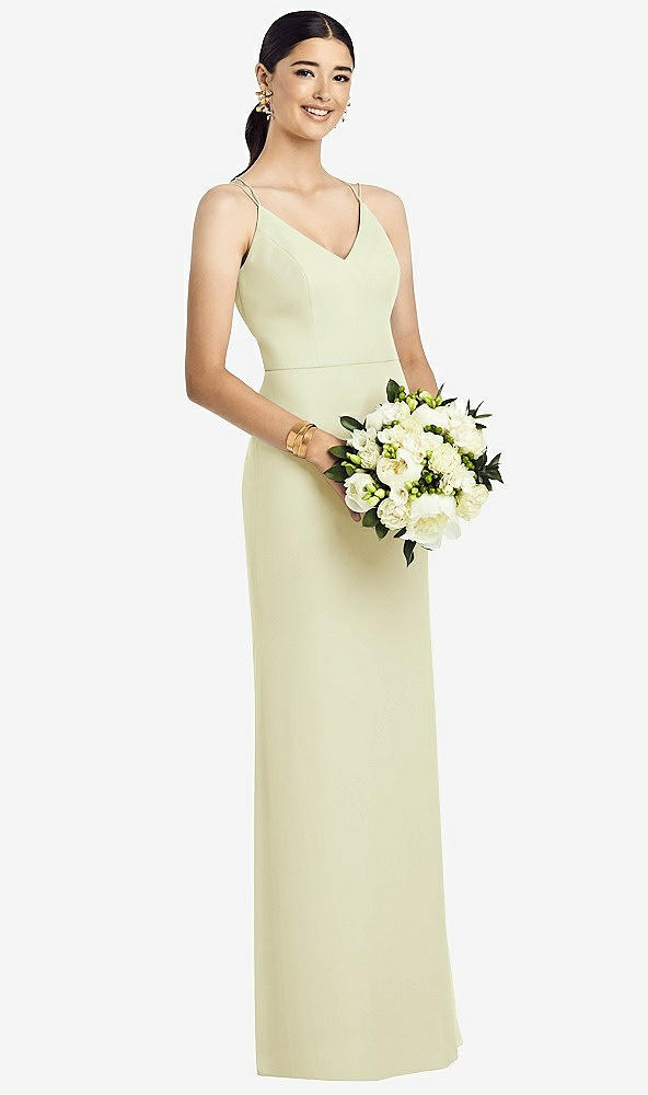 Back View - Butter Yellow Draped Blouson Back Chiffon Maxi Dress