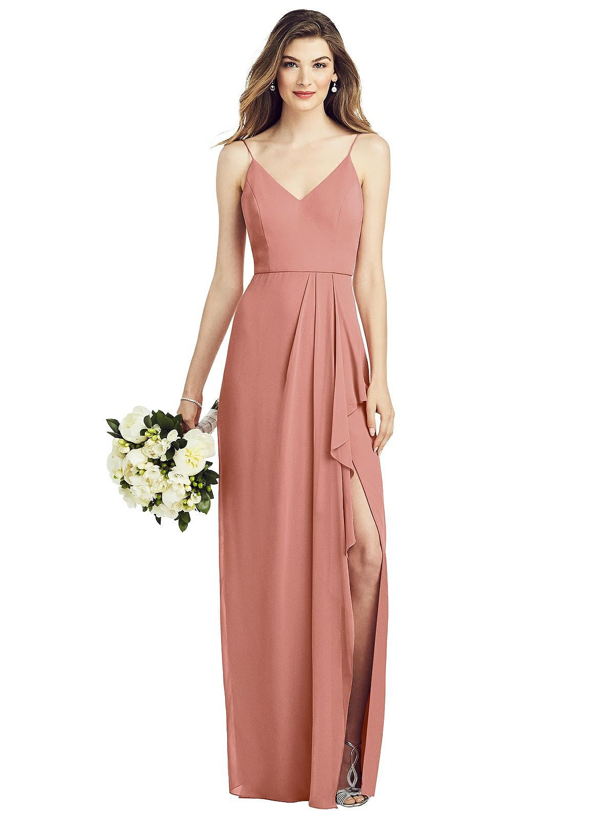 Spaghetti Strap Draped Skirt Bridesmaid Dress With Front