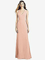 Front View Thumbnail - Pale Peach V-Neck Keyhole Back Crepe Trumpet Gown