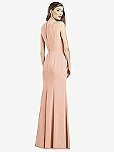 Rear View Thumbnail - Pale Peach V-Neck Keyhole Back Crepe Trumpet Gown