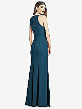 Rear View Thumbnail - Atlantic Blue V-Neck Keyhole Back Crepe Trumpet Gown