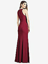 Rear View Thumbnail - Burgundy V-Neck Keyhole Back Crepe Trumpet Gown