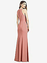 Rear View Thumbnail - Desert Rose V-Neck Keyhole Back Crepe Trumpet Gown