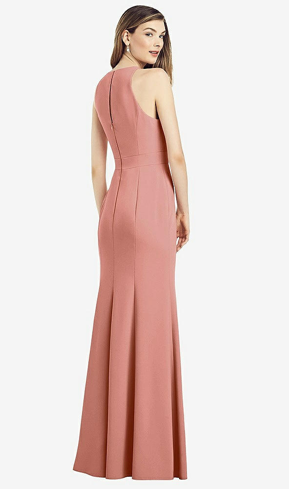 Back View - Desert Rose V-Neck Keyhole Back Crepe Trumpet Gown