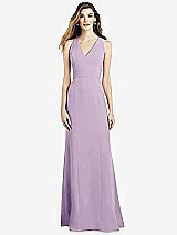 Front View Thumbnail - Pale Purple V-Neck Keyhole Back Crepe Trumpet Gown