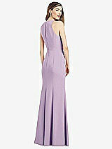 Rear View Thumbnail - Pale Purple V-Neck Keyhole Back Crepe Trumpet Gown