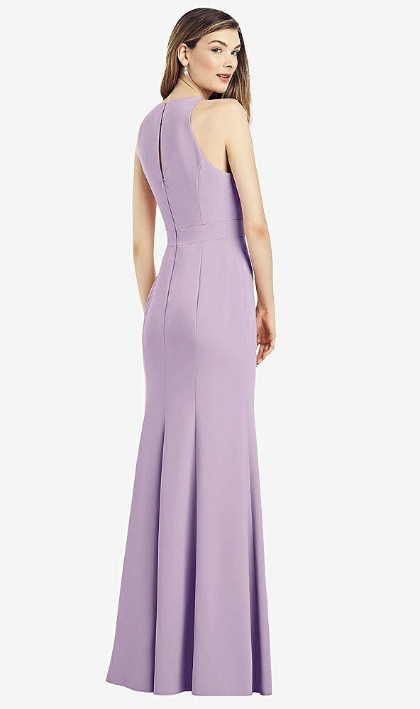 Back View - Pale Purple V-Neck Keyhole Back Crepe Trumpet Gown