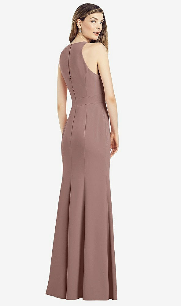 Back View - Sienna V-Neck Keyhole Back Crepe Trumpet Gown