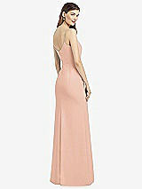Rear View Thumbnail - Pale Peach Spaghetti Strap V-Back Crepe Gown with Front Slit