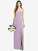 Front View Thumbnail - Pale Purple Spaghetti Strap V-Back Crepe Gown with Front Slit
