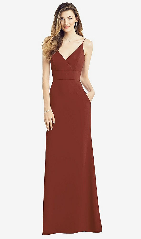 Front View - Auburn Moon V-Back Spaghetti Strap Maxi Dress with Pockets