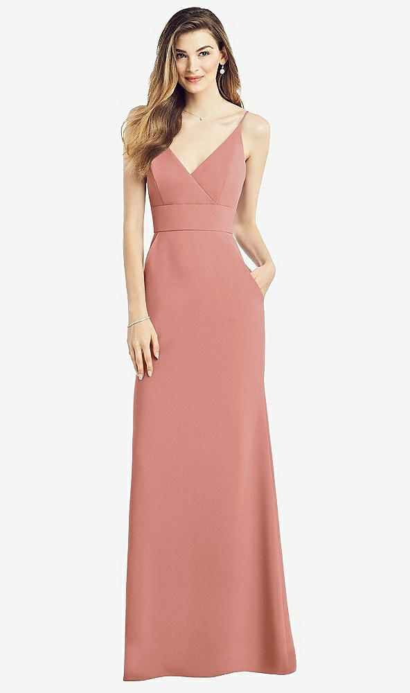 Front View - Desert Rose V-Back Spaghetti Strap Maxi Dress with Pockets