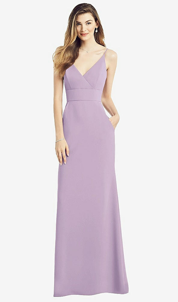 Front View - Pale Purple V-Back Spaghetti Strap Maxi Dress with Pockets