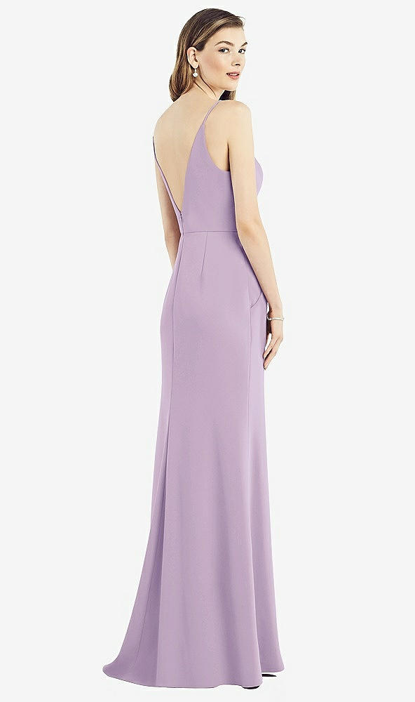 Back View - Pale Purple V-Back Spaghetti Strap Maxi Dress with Pockets