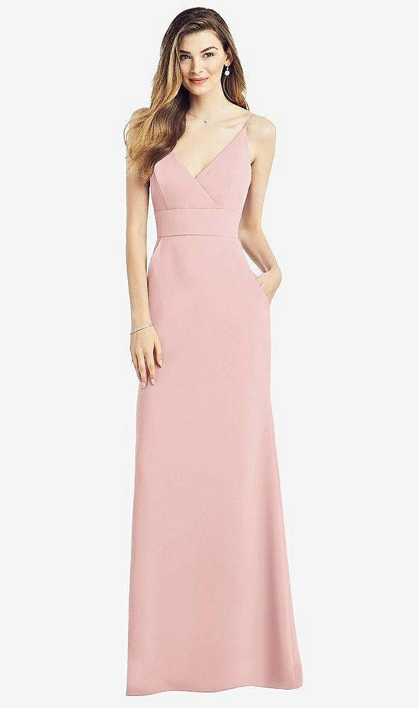 Front View - Rose V-Back Spaghetti Strap Maxi Dress with Pockets