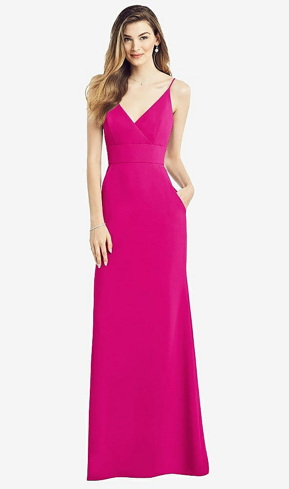 Front View - Think Pink V-Back Spaghetti Strap Maxi Dress with Pockets