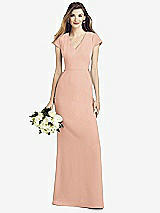 Front View Thumbnail - Pale Peach Cap Sleeve A-line Crepe Gown with Pockets