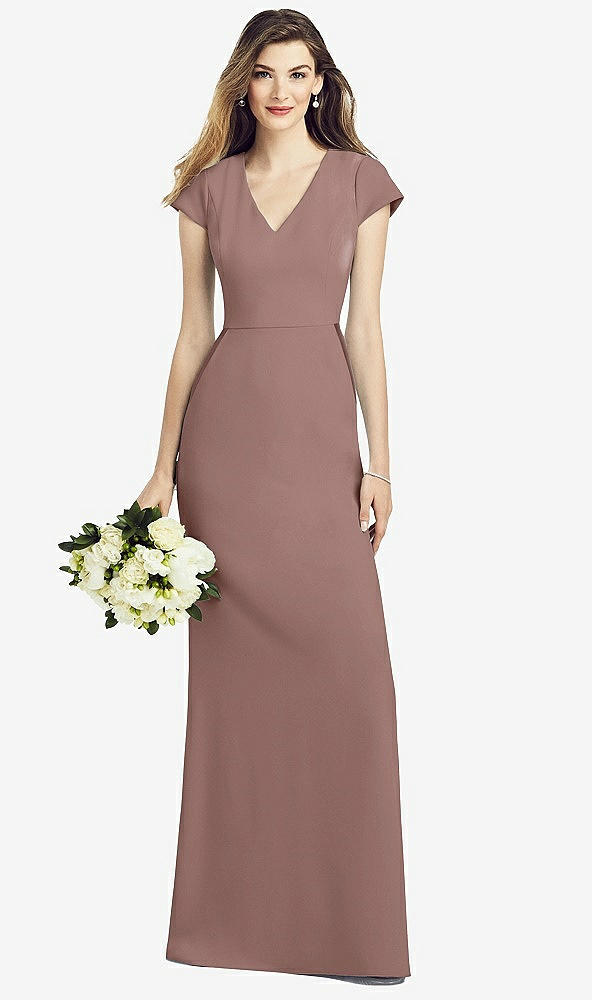 Front View - Sienna Cap Sleeve A-line Crepe Gown with Pockets