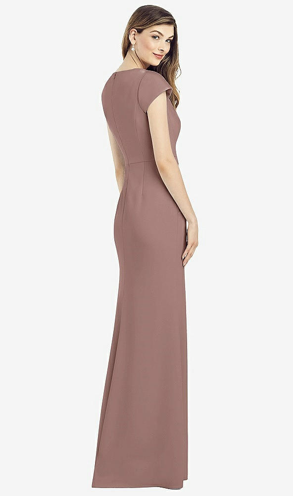 Back View - Sienna Cap Sleeve A-line Crepe Gown with Pockets