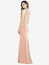 Front View Thumbnail - Pale Peach Bow-Neck Open-Back Trumpet Gown