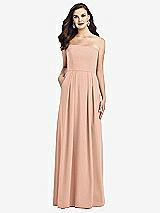 Front View Thumbnail - Pale Peach Strapless Pleated Skirt Crepe Dress with Pockets