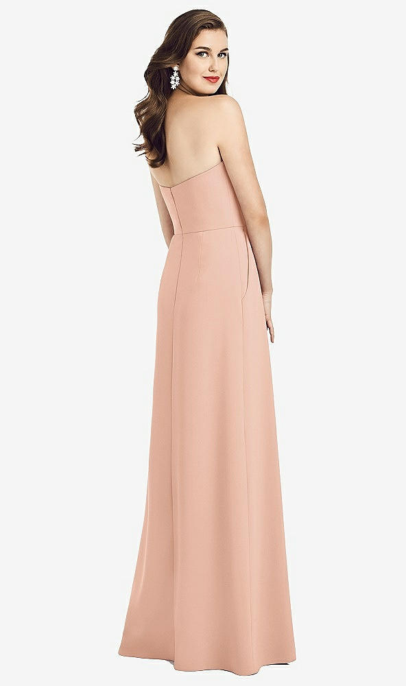 Back View - Pale Peach Strapless Pleated Skirt Crepe Dress with Pockets