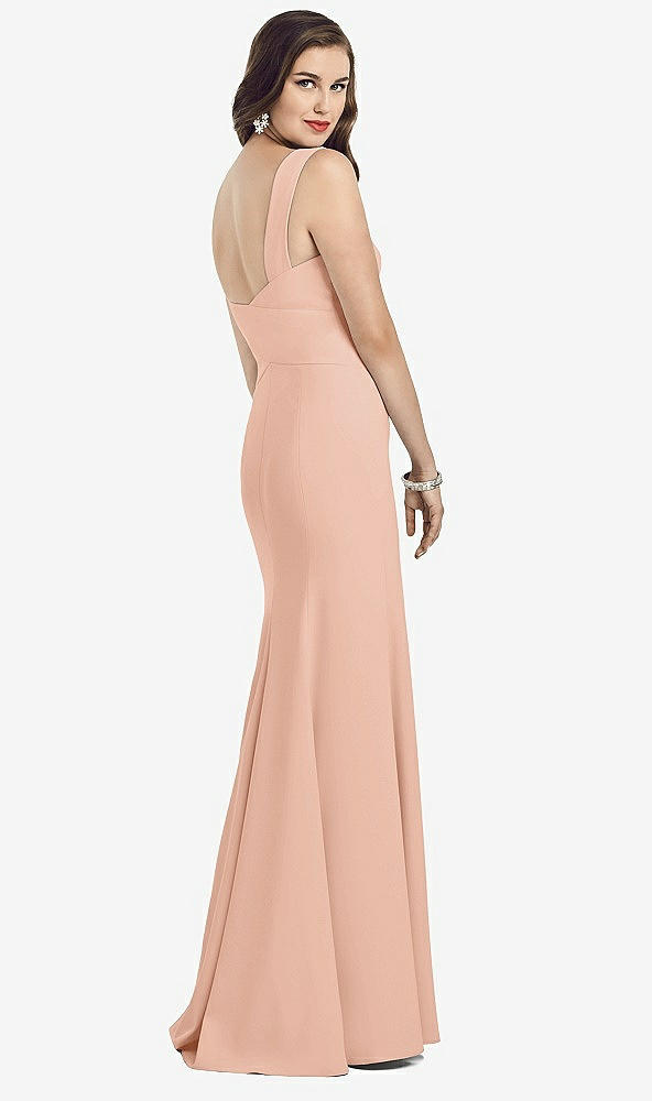 Back View - Pale Peach Sleeveless Seamed Bodice Trumpet Gown