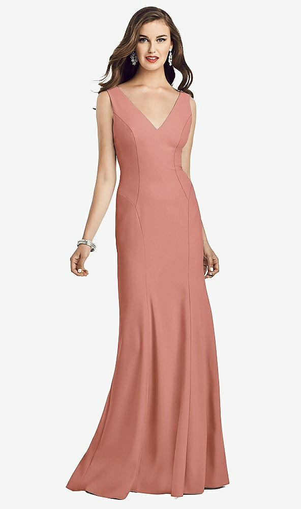 Front View - Desert Rose Sleeveless Seamed Bodice Trumpet Gown