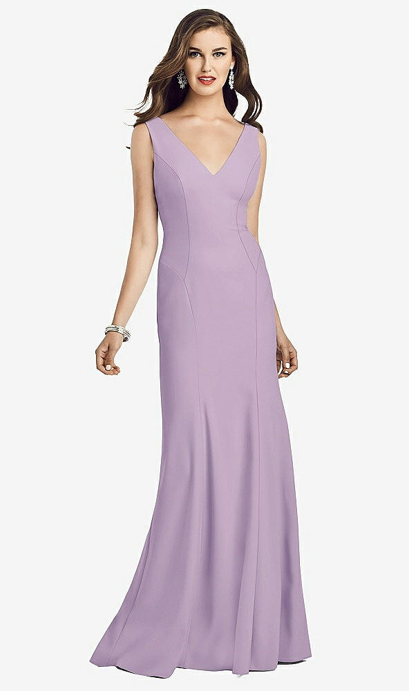 Front View - Pale Purple Sleeveless Seamed Bodice Trumpet Gown