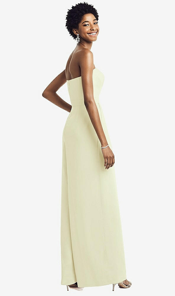 Back View - Butter Yellow Strapless Chiffon Wide Leg Jumpsuit with Pockets