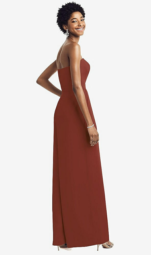 Back View - Auburn Moon Strapless Chiffon Wide Leg Jumpsuit with Pockets