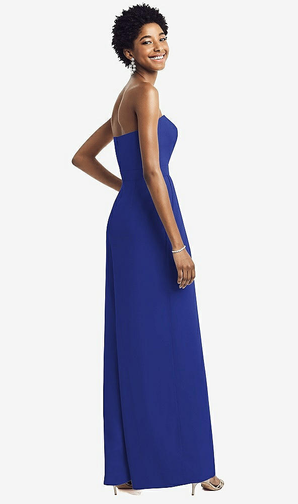 Back View - Cobalt Blue Strapless Chiffon Wide Leg Jumpsuit with Pockets