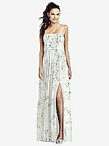 Front View Thumbnail - Bleu Garden Slim Spaghetti Strap Chiffon Dress with Front Slit
