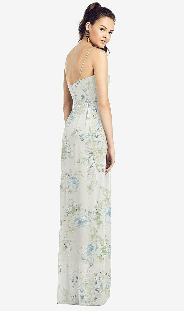 Back View - Bleu Garden Slim Spaghetti Strap Chiffon Dress with Front Slit