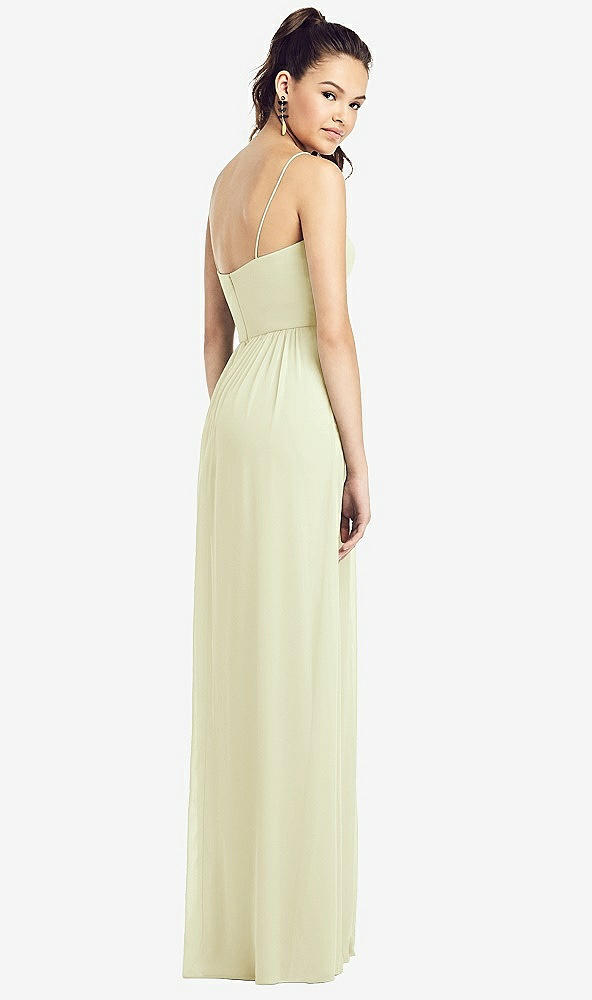 Back View - Butter Yellow Slim Spaghetti Strap Chiffon Dress with Front Slit 