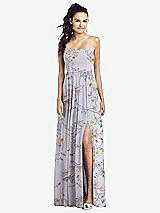 Front View Thumbnail - Butterfly Botanica Silver Dove Slim Spaghetti Strap Chiffon Dress with Front Slit