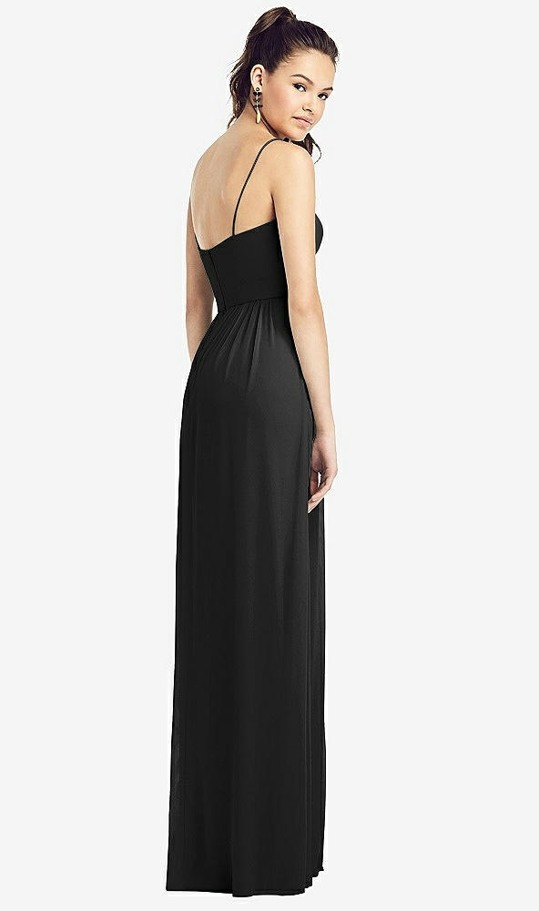 Back View - Black Slim Spaghetti Strap Chiffon Dress with Front Slit