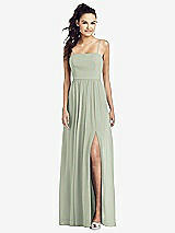 Front View Thumbnail - Celadon Slim Spaghetti Strap Chiffon Dress with Front Slit